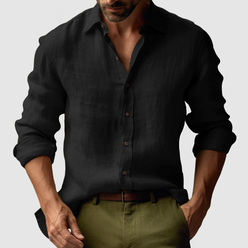 Men's Long Sleeve Casual Linen Button-Up Shirt