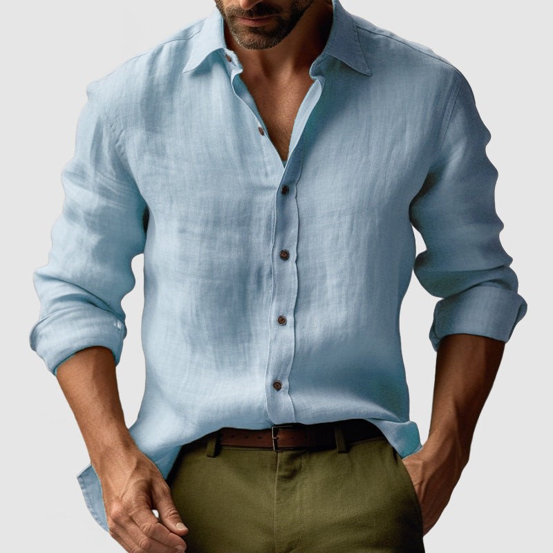 Men's Long Sleeve Casual Linen Button-Up Shirt