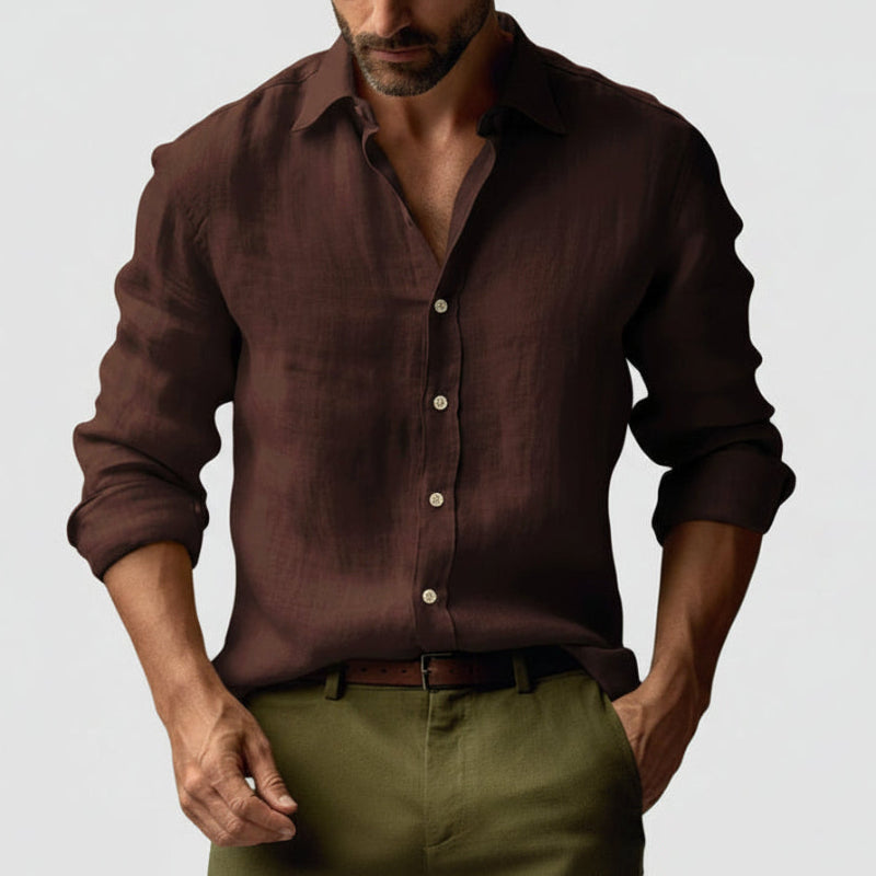 Men's Long Sleeve Casual Linen Button-Up Shirt