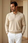 Men's Long Sleeve Casual Quarter-Zip Polo Shirt