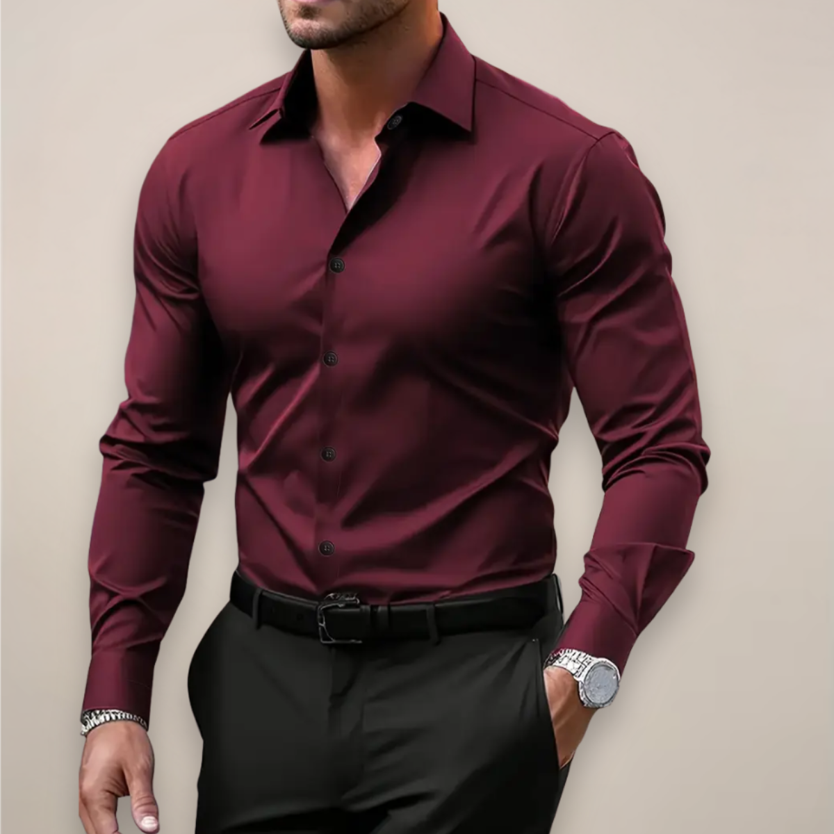 Men's Slim Fit Long Sleeve Button-Down Dress Shirt