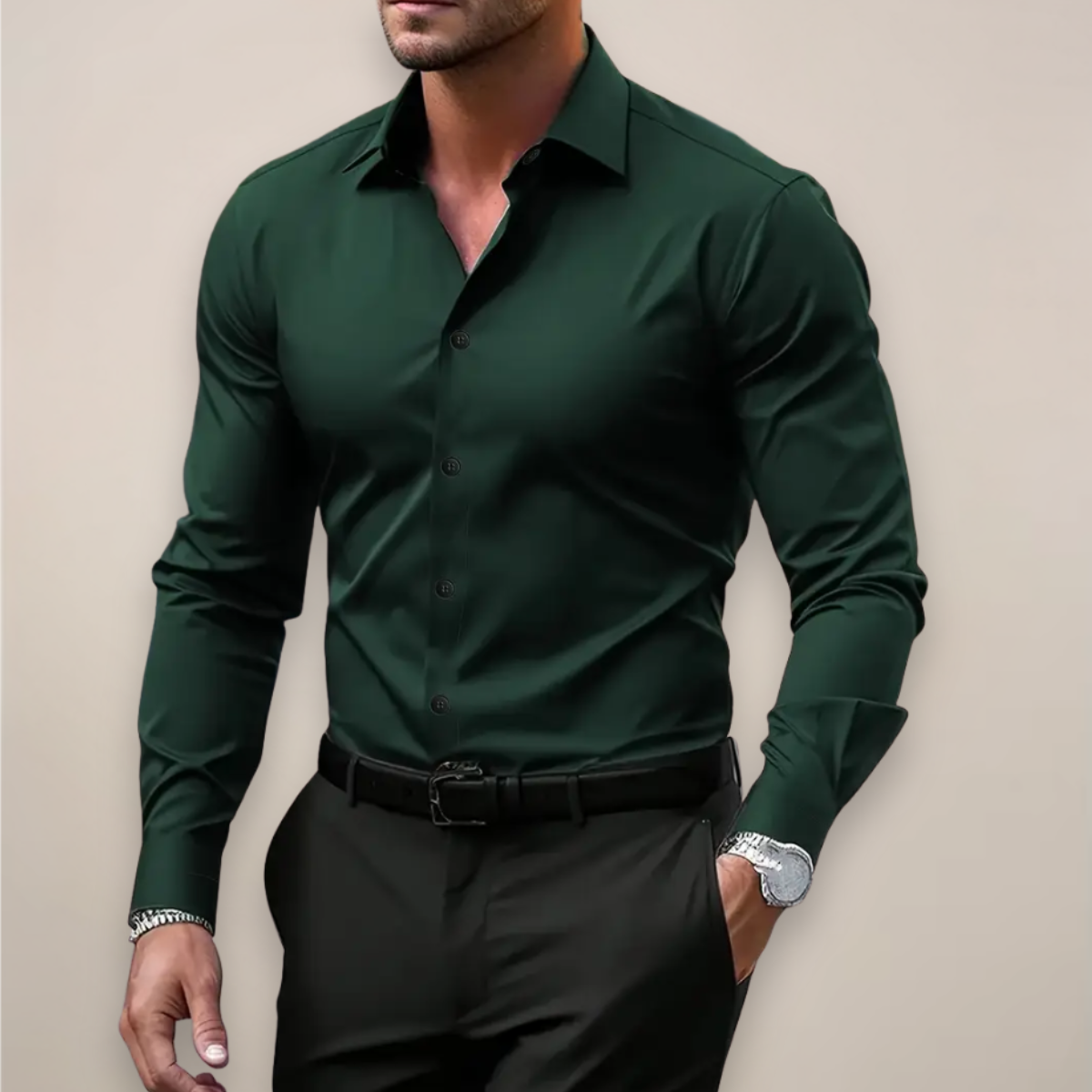 Men's Slim Fit Long Sleeve Button-Down Dress Shirt