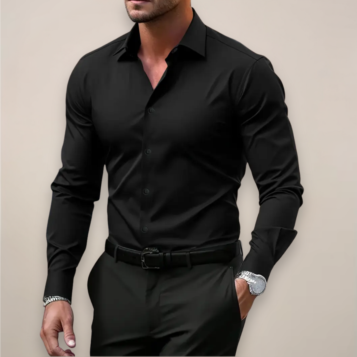 Men's Slim Fit Long Sleeve Button-Down Dress Shirt