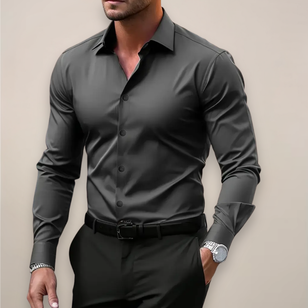 Men's Slim Fit Long Sleeve Button-Down Dress Shirt