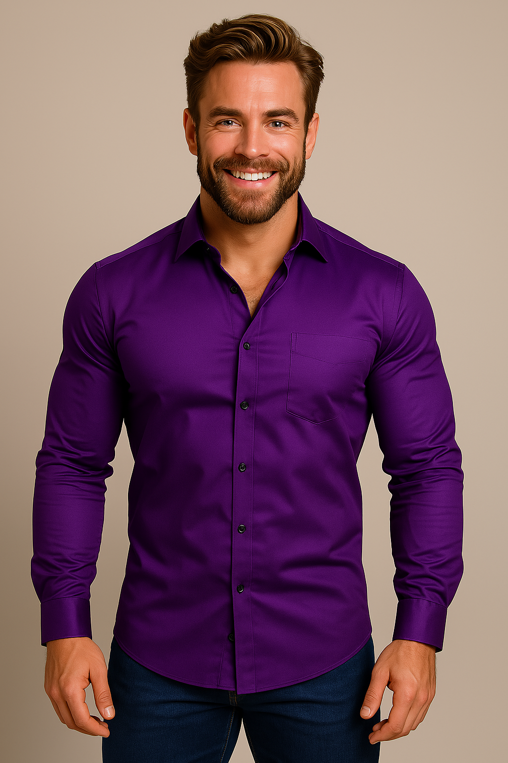 Men's Long Sleeve Button-Down Dress Shirt | Breathable Fabric
