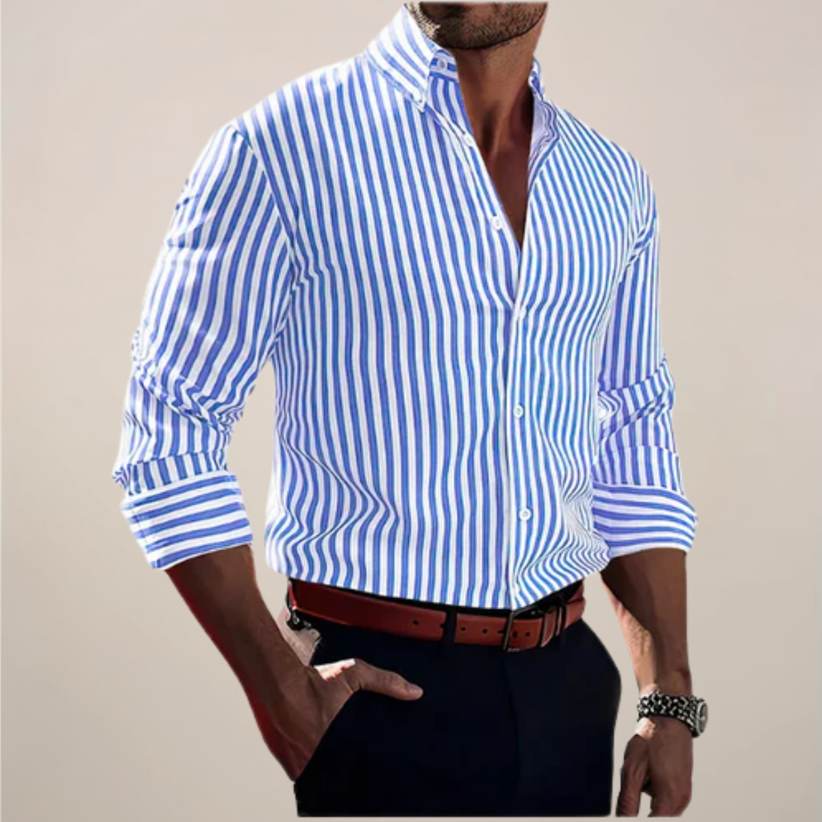 Men's Long Sleeve Casual Striped Shirt