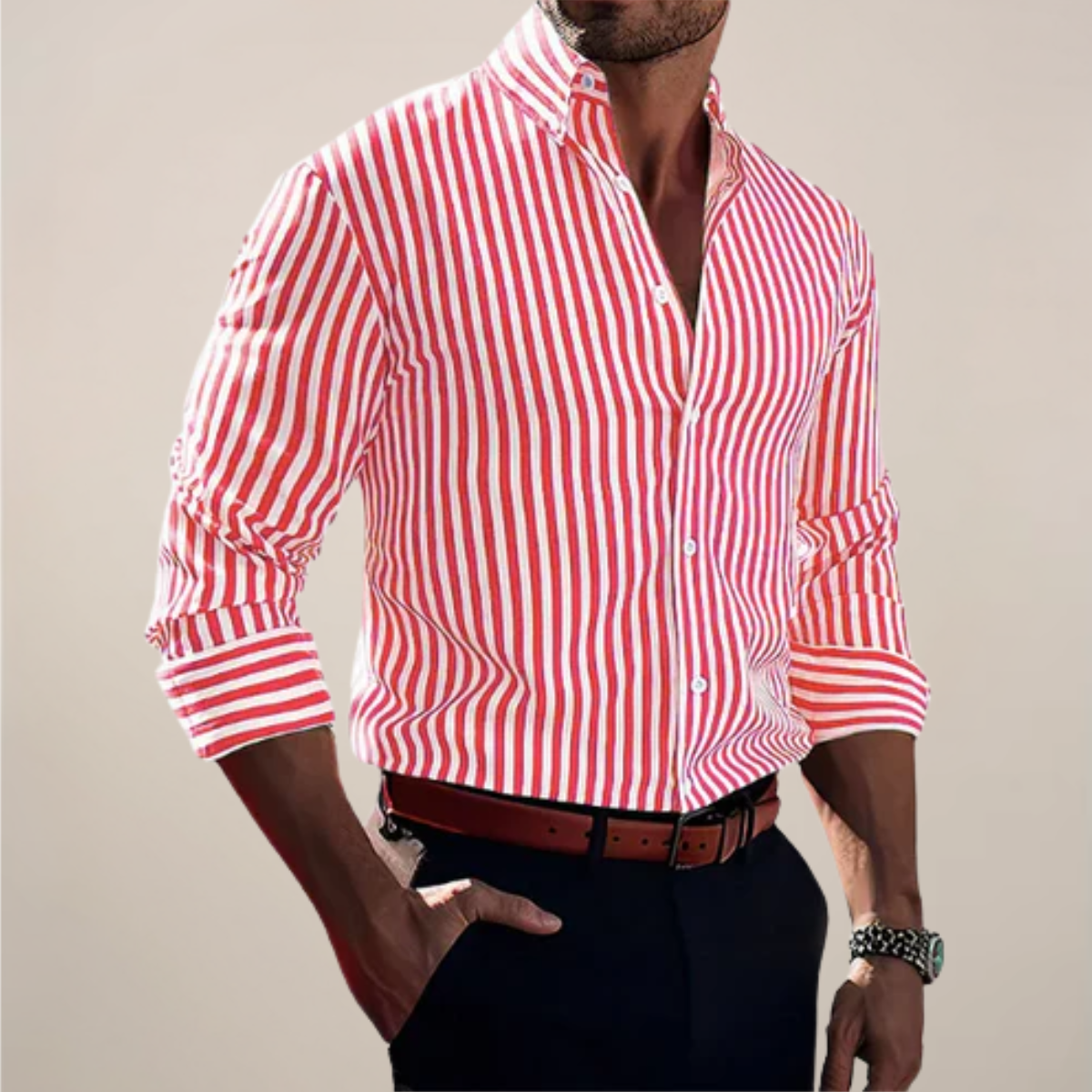 Men's Long Sleeve Casual Striped Shirt