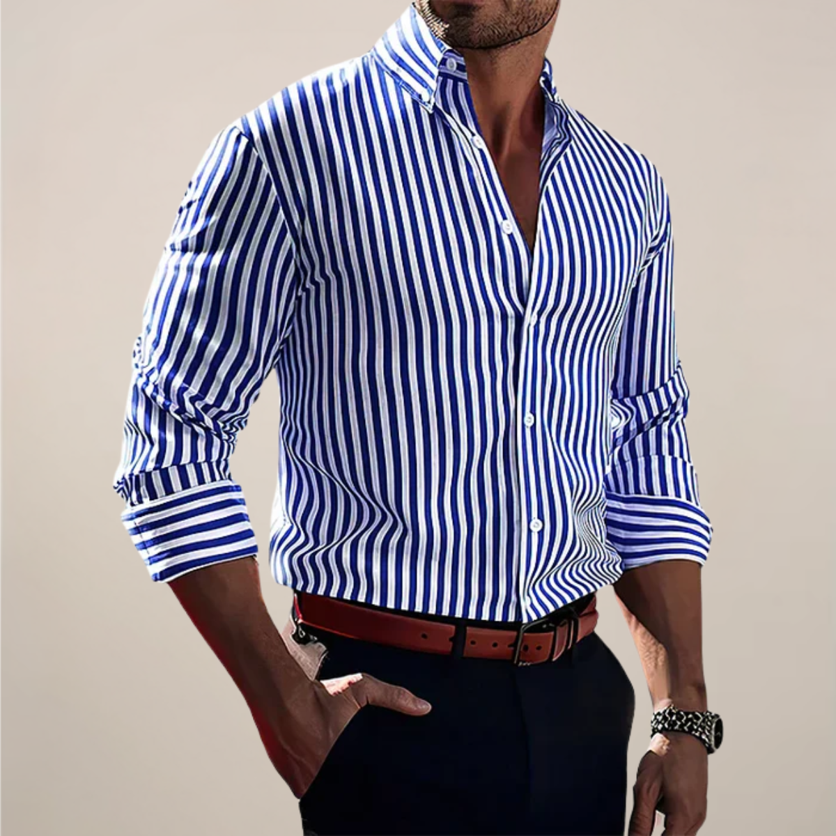 Men's Long Sleeve Casual Striped Shirt