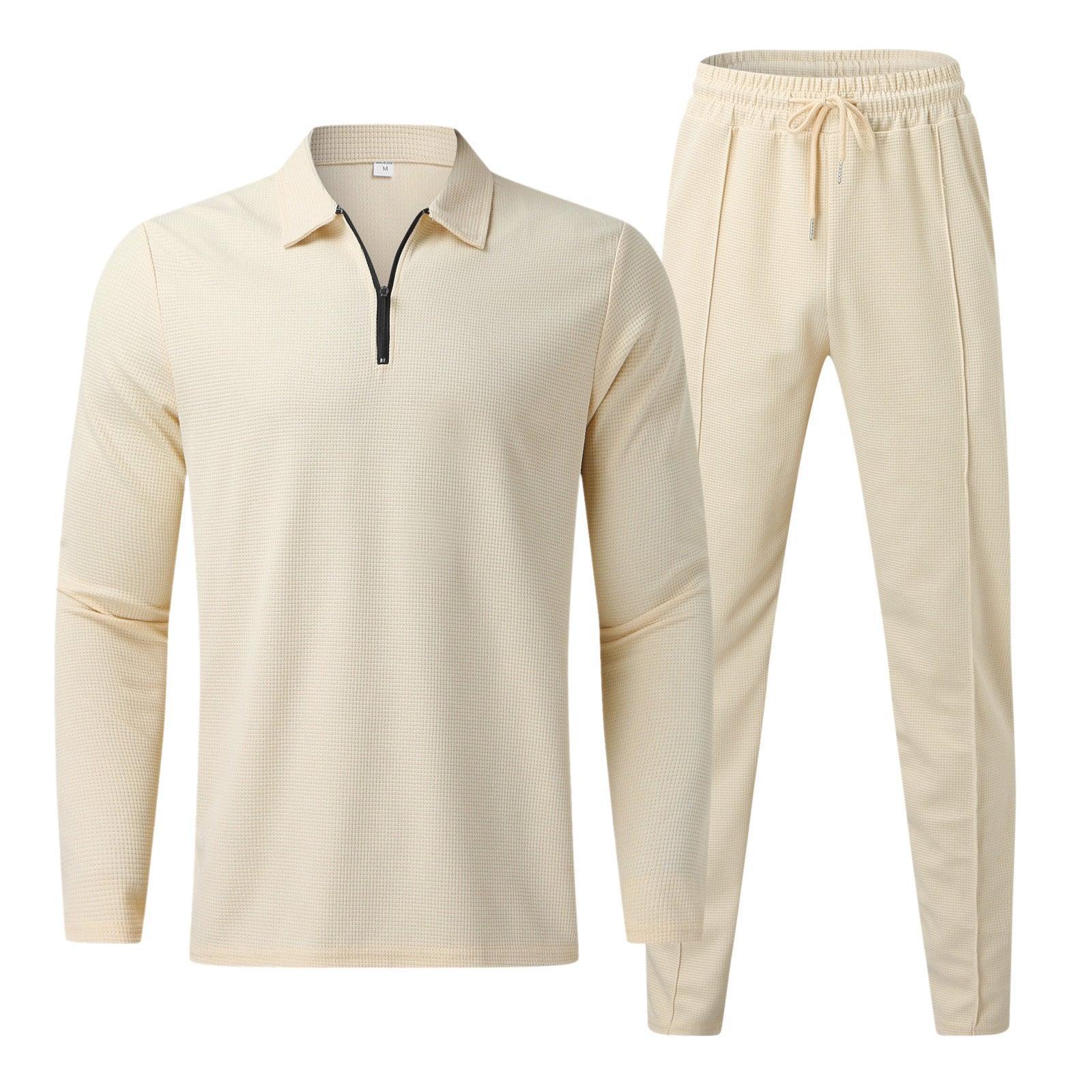 Men's Quarter-Zip Long Sleeve Polo and Pants Lounge Set