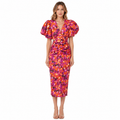 Midi Dress with Puff Sleeves for Parties