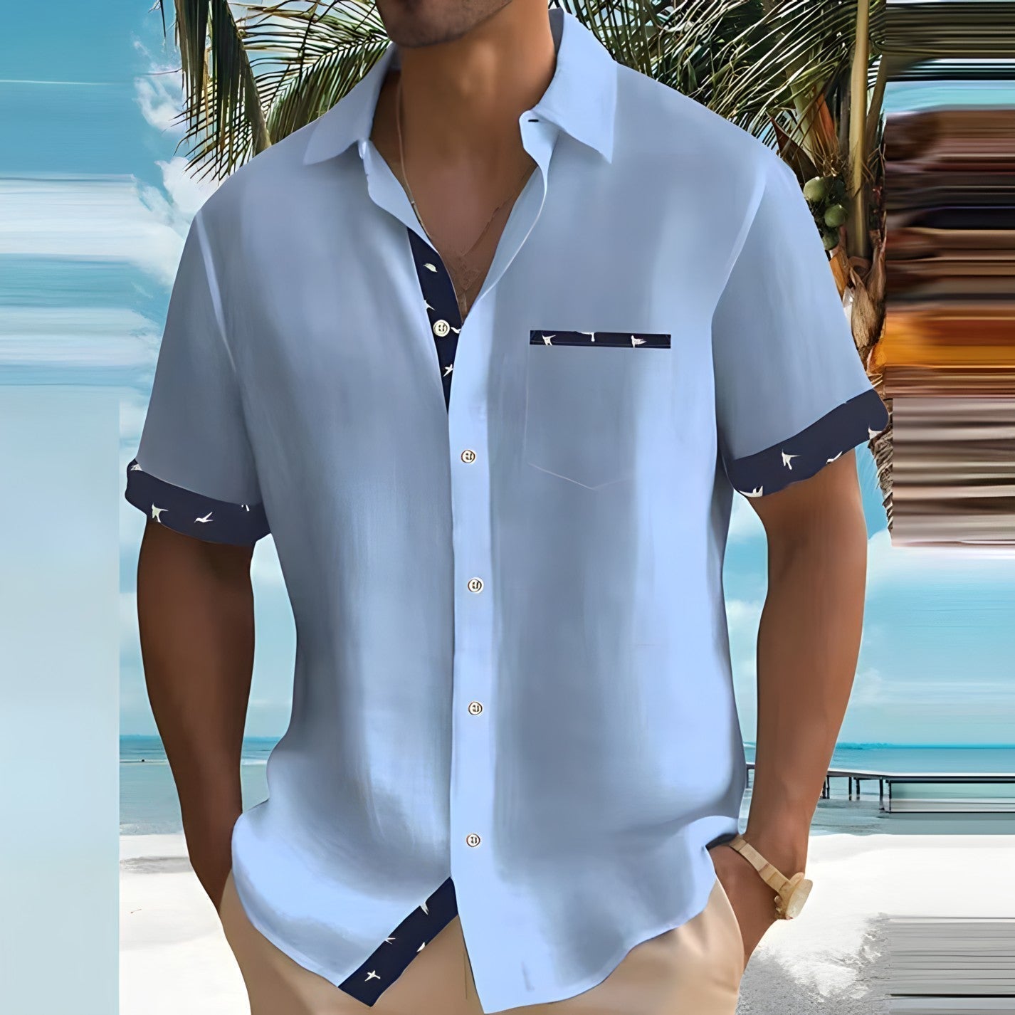 Men's Summer Short Sleeve Button-Up Shirt