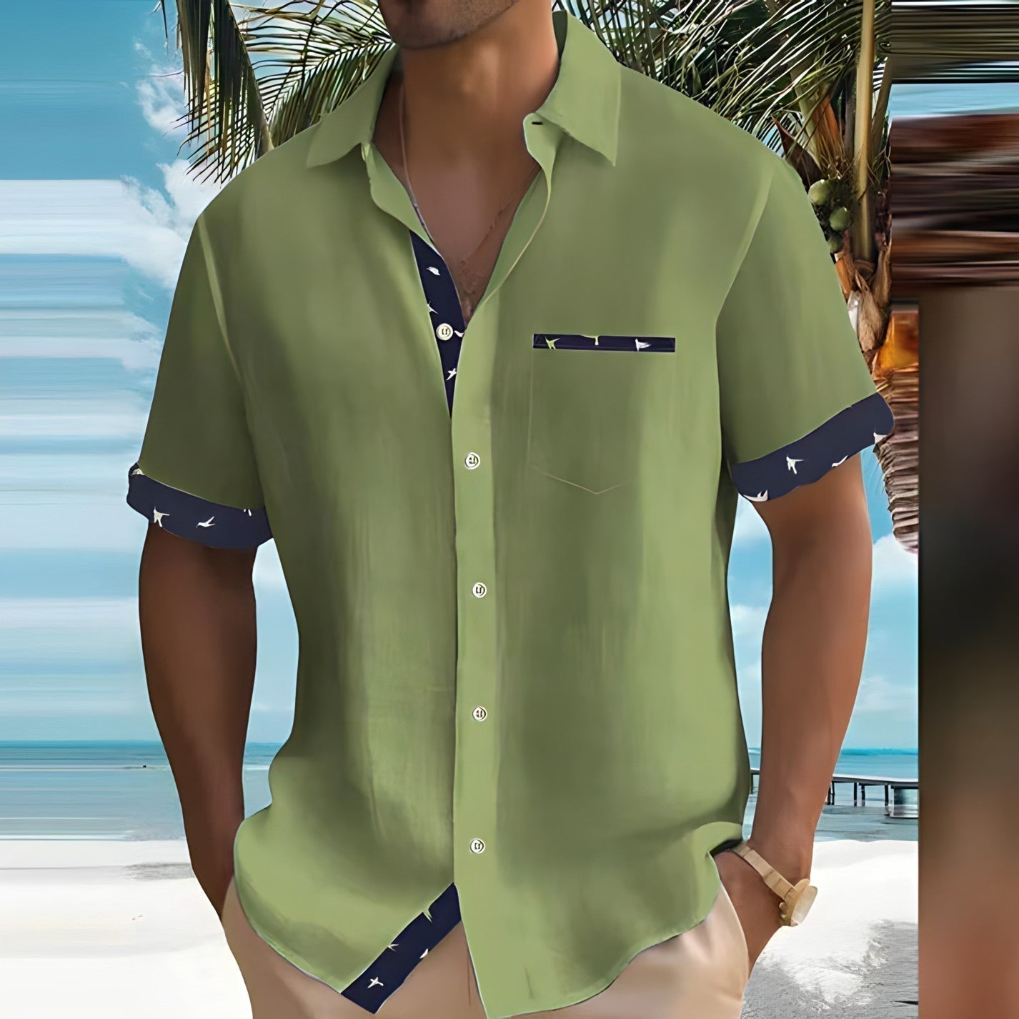 Men's Summer Short Sleeve Button-Up Shirt
