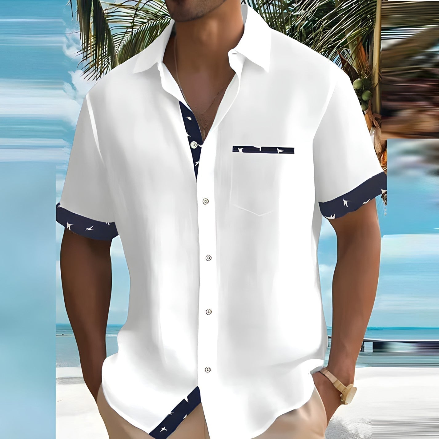Men's Summer Short Sleeve Button-Up Shirt