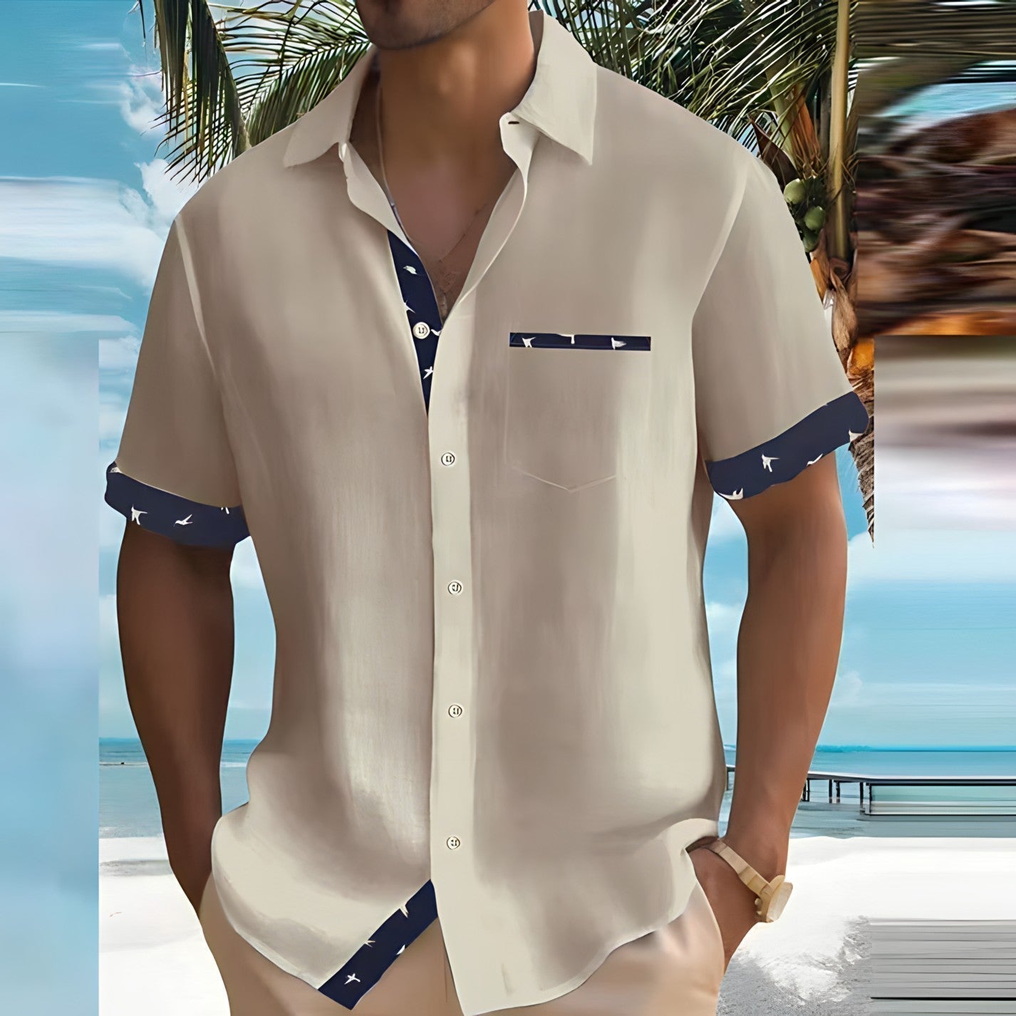 Men's Summer Short Sleeve Button-Up Shirt