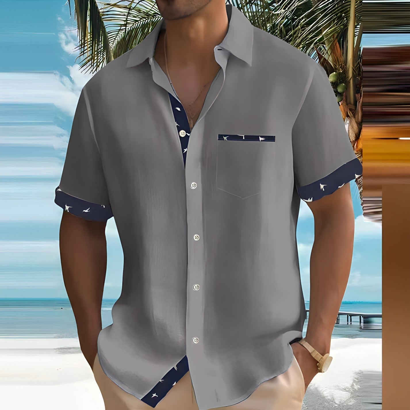 Men's Summer Short Sleeve Button-Up Shirt