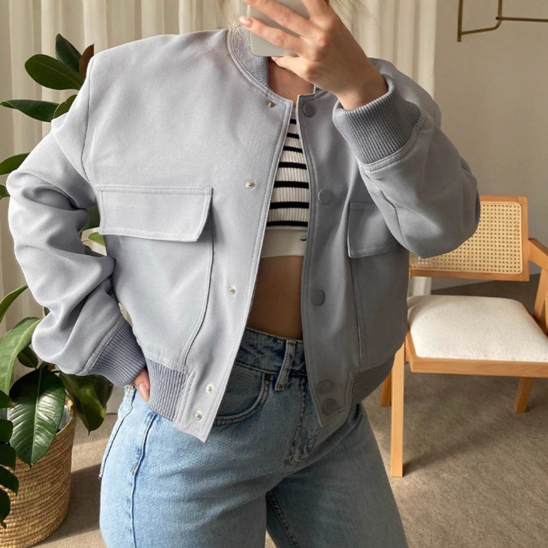 Cropped Bomber Jacket with Button Front for Women - Emanuela
