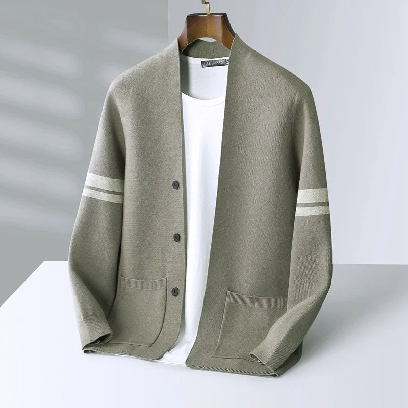 Men's Slim-Fit Button-Front Cardigan | with Striped Sleeve