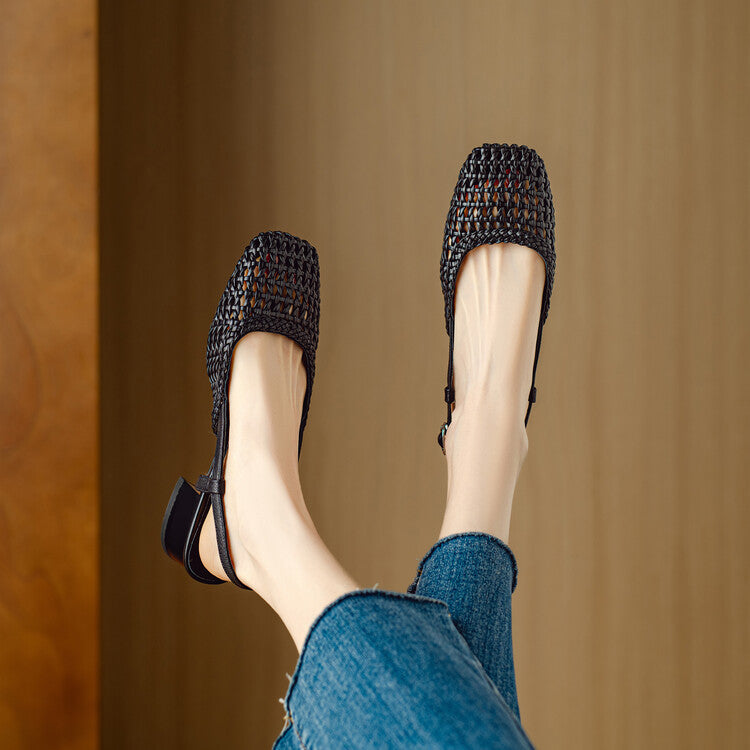 Women’s Low Block Heel Slingback Sandals | Square Toe