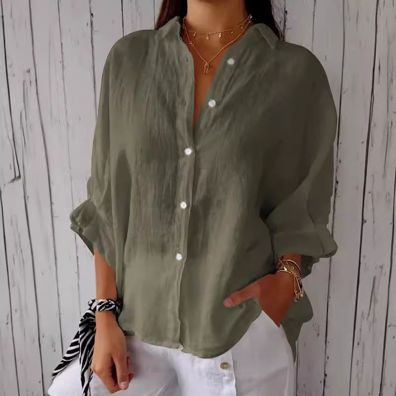 Women's Casual Linen Button-Down Blouse | Loose Fit