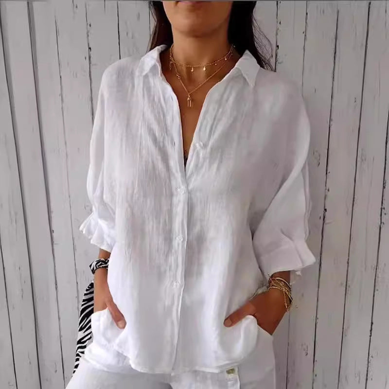 Women's Casual Linen Button-Down Blouse | Loose Fit