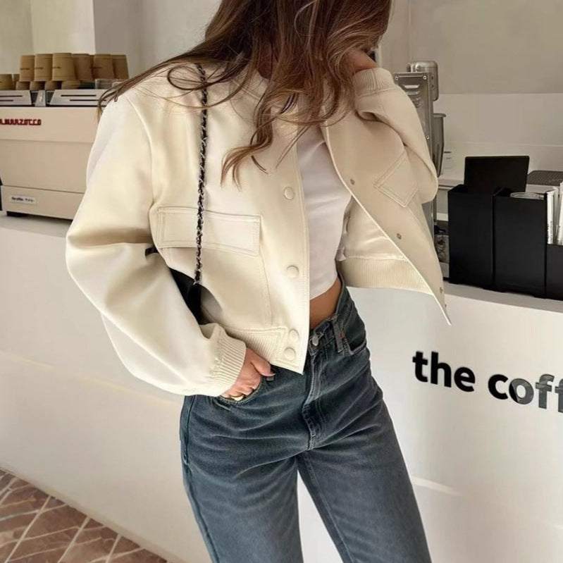 Cropped Bomber Jacket with Button Front for Women - Emanuela