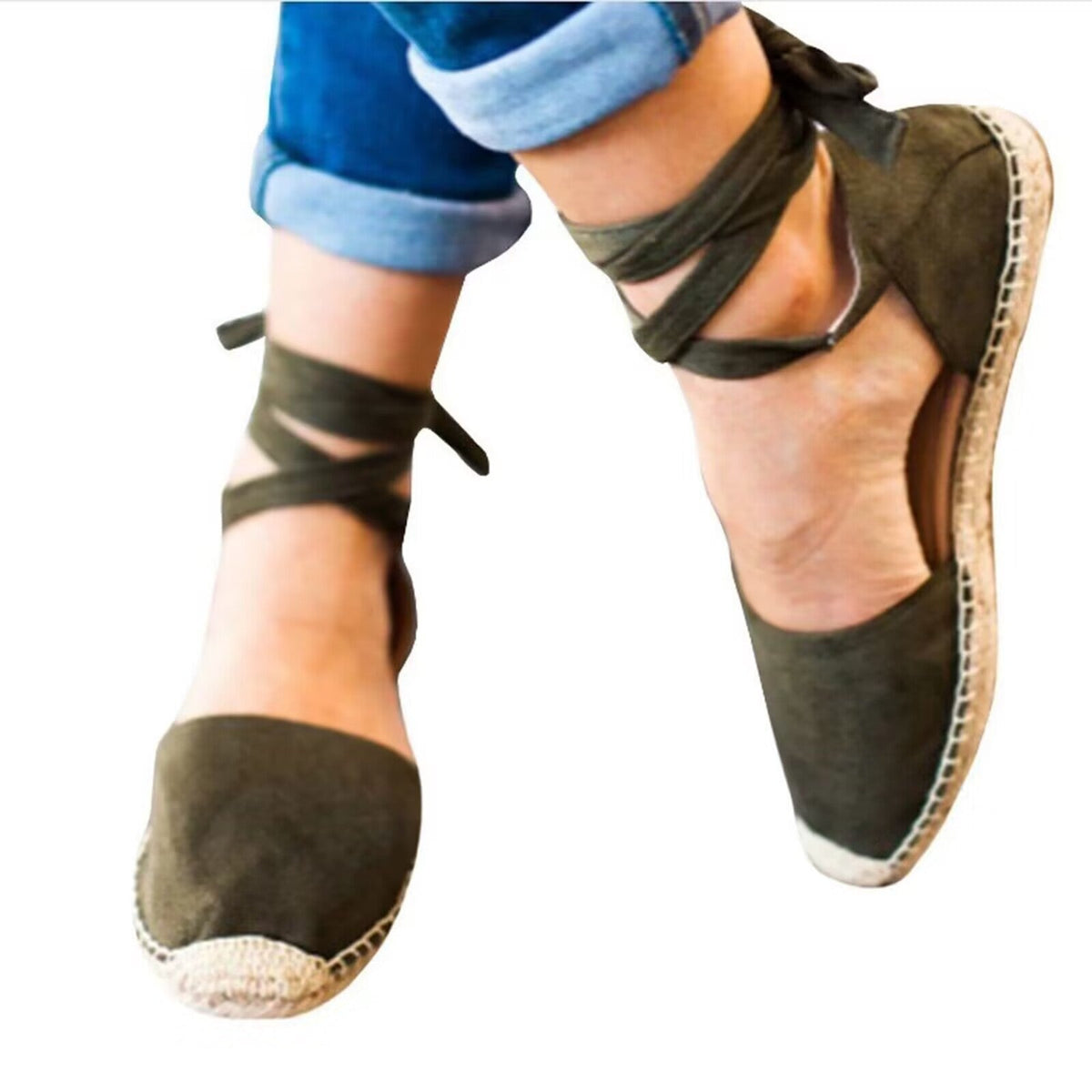 Women's Strappy Wrap Ankle Espadrille Flats | Closed Round Toe
