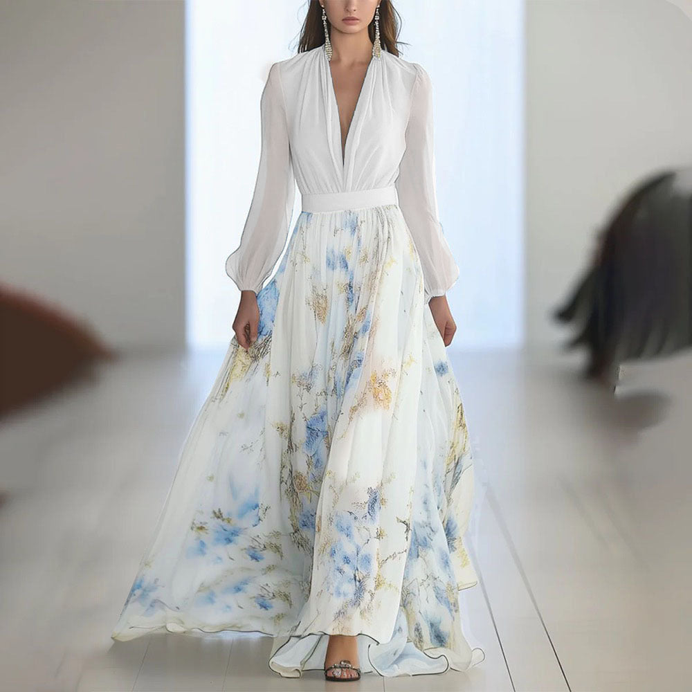 Floral Print Maxi Dress with Long Sleeves for Women - Daniela
