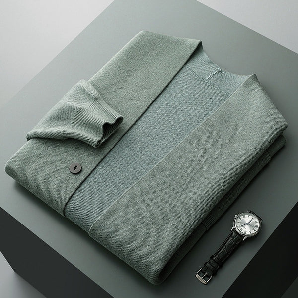 Men's Slim-Fit Button-Front Cardigan | with Striped Sleeve