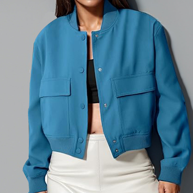 Cropped Bomber Jacket with Button Front for Women - Emanuela