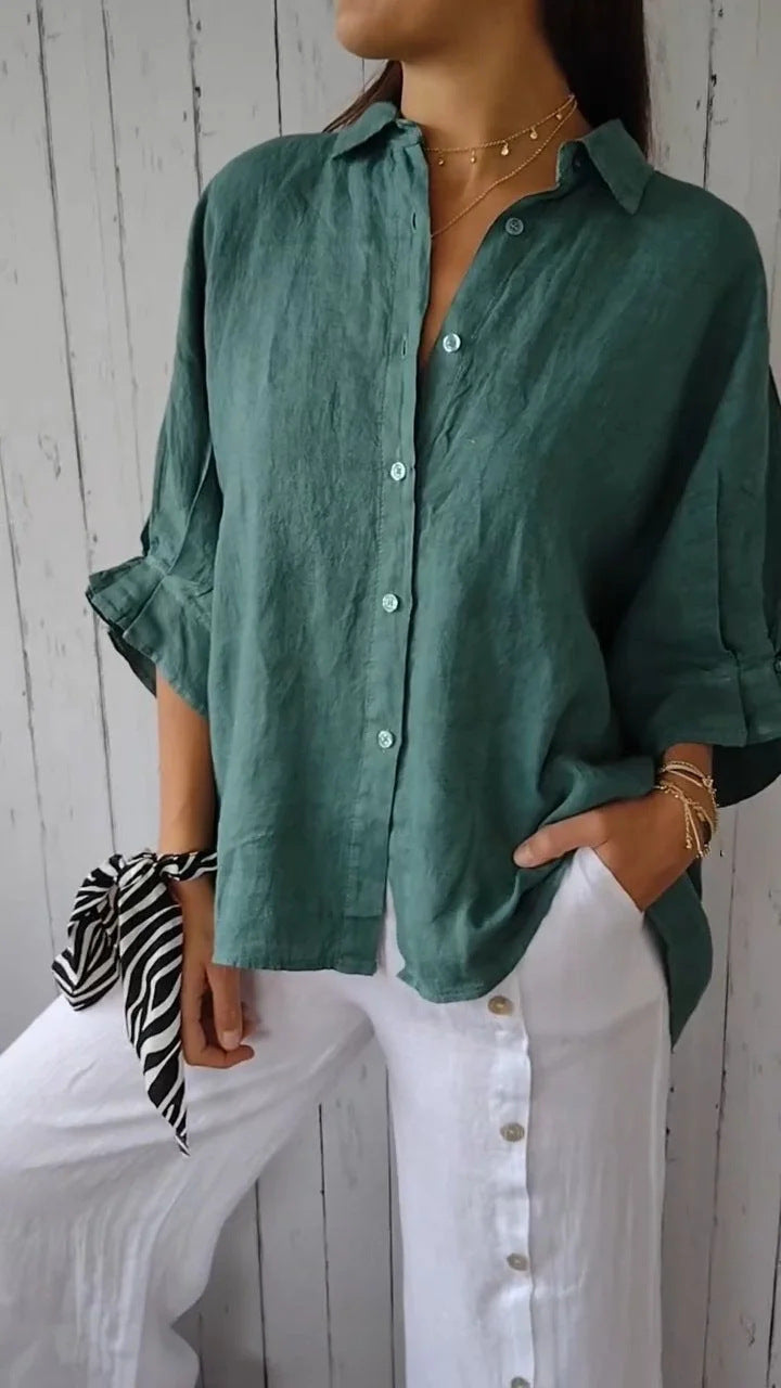 Women's Casual Linen Button-Down Blouse | Loose Fit