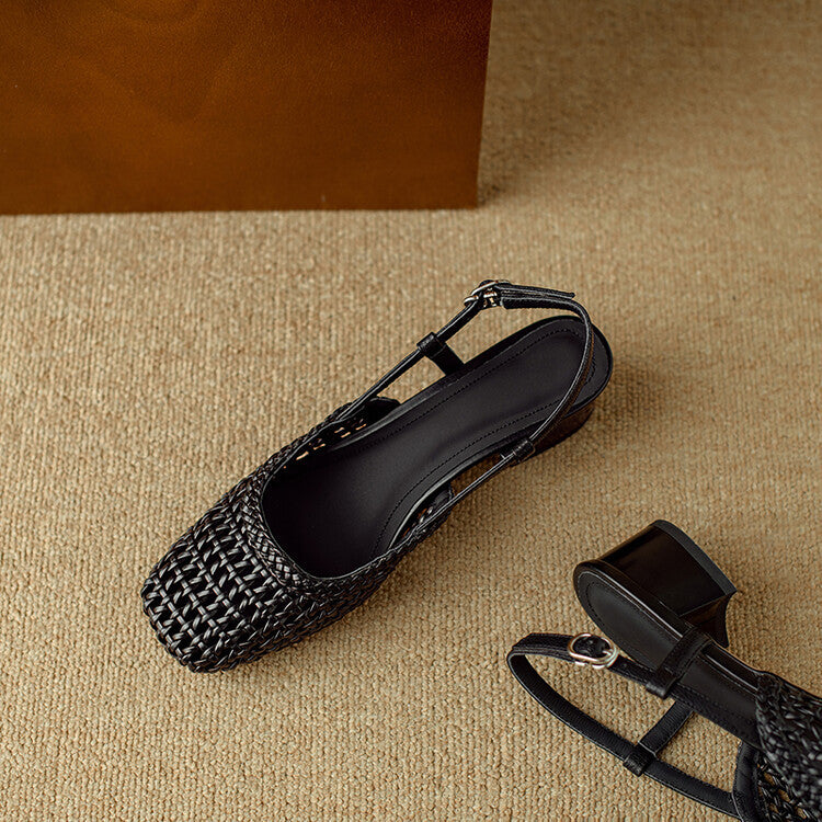 Women’s Low Block Heel Slingback Sandals | Square Toe