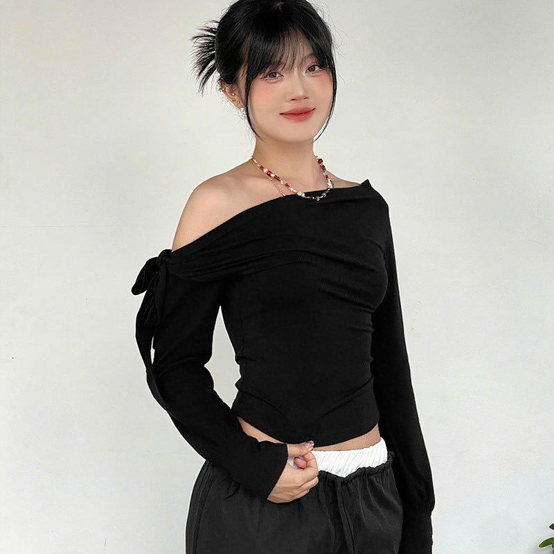 Off Shoulder Long Sleeve Top with Bow for Women - Viviana