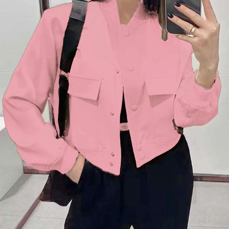 Cropped Bomber Jacket with Button Front for Women - Emanuela