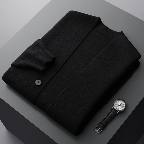 Men's Slim-Fit Button-Front Cardigan | with Striped Sleeve