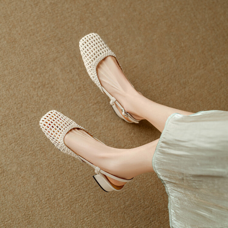 Women’s Low Block Heel Slingback Sandals | Square Toe