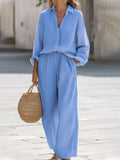 Women’s Summer Linen Two-Piece Set | Button-Down Shirt and Wide-Leg Pants