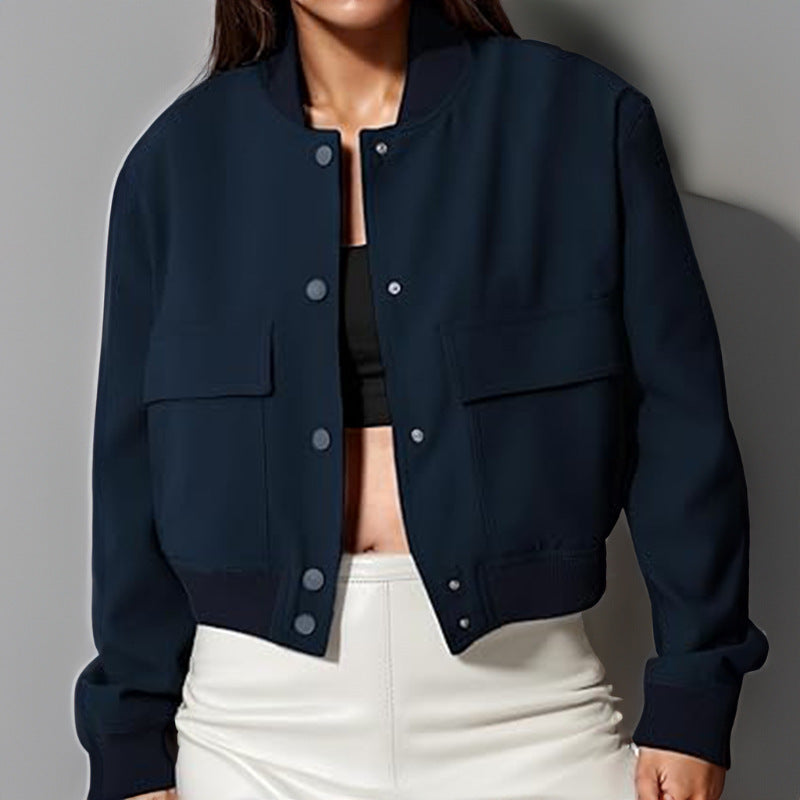 Cropped Bomber Jacket with Button Front for Women - Emanuela
