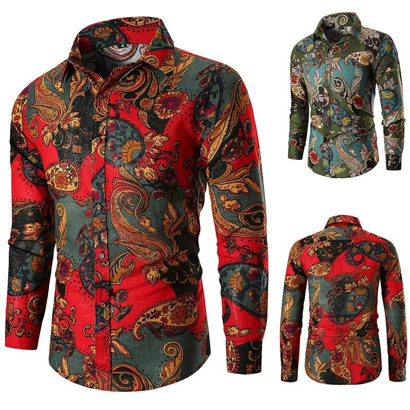 Men’s Vintage Paisley Button-Down Shirt | Long Sleeve