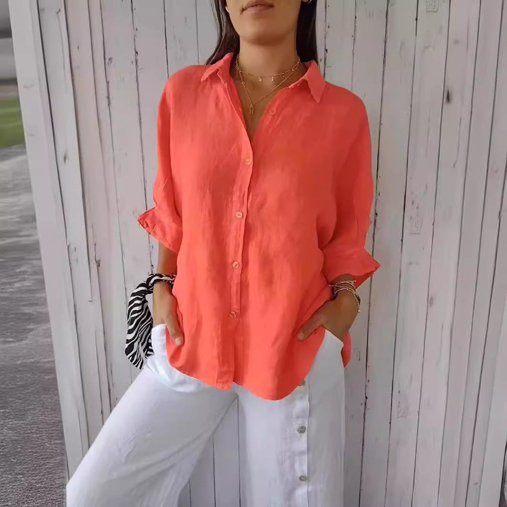 Women's Casual Linen Button-Down Blouse | Loose Fit
