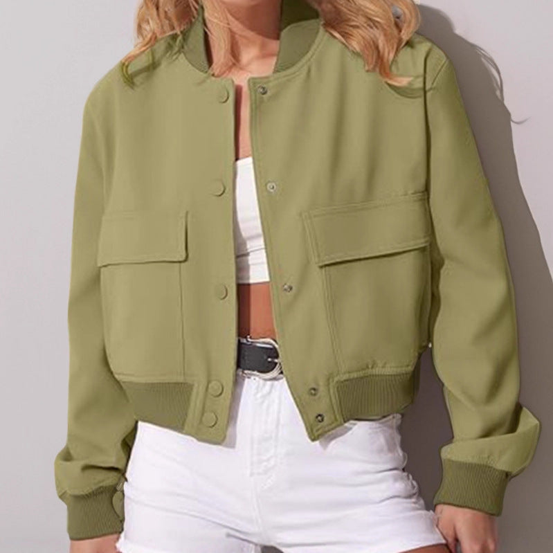 Cropped Bomber Jacket with Button Front for Women - Emanuela