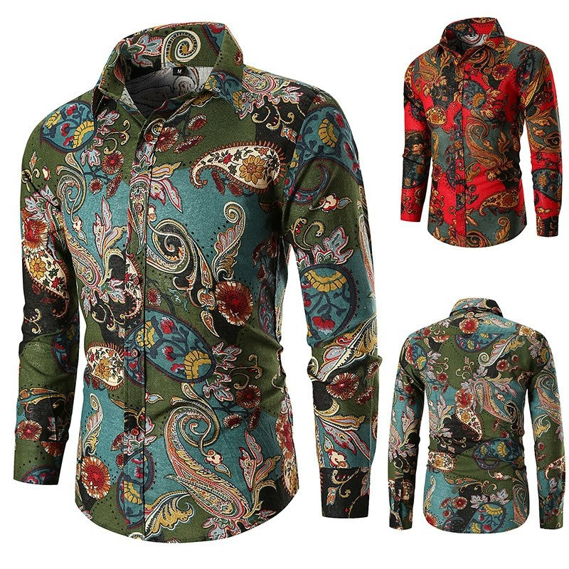 Men’s Vintage Paisley Button-Down Shirt | Long Sleeve