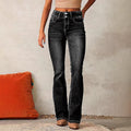 Women's High-Waisted Flared Jeans | with Double Button Closure