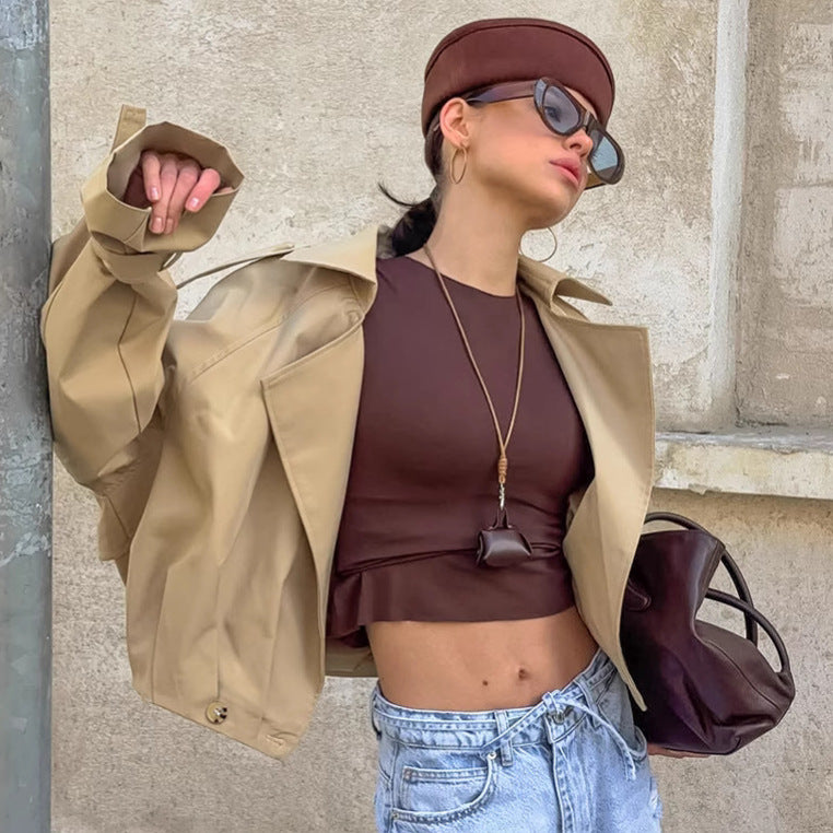 Double Breasted Collar Trench Coat Coat Casual Jacket