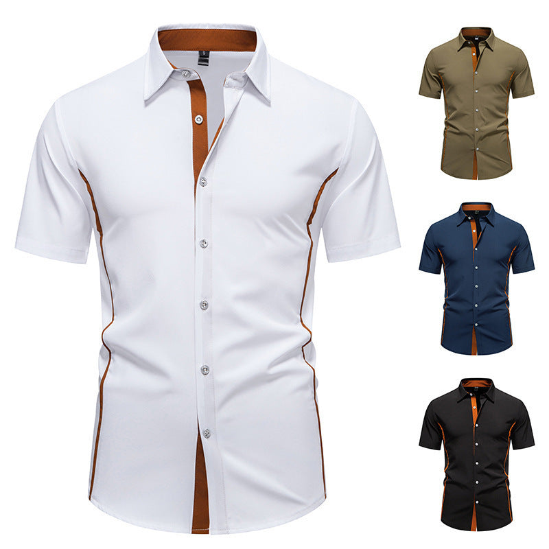 Men's Slim Fit Short Sleeve Button Down Shirt | with Contrast Color Trim