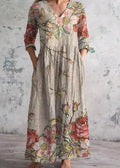 Women's V-Neck Boho Long Sleeve Dress | with Pockets