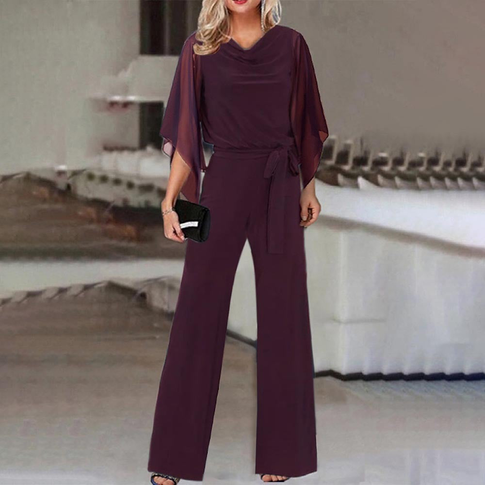Women's Wide-Leg Evening Jumpsuit | with Tie Waist Belt
