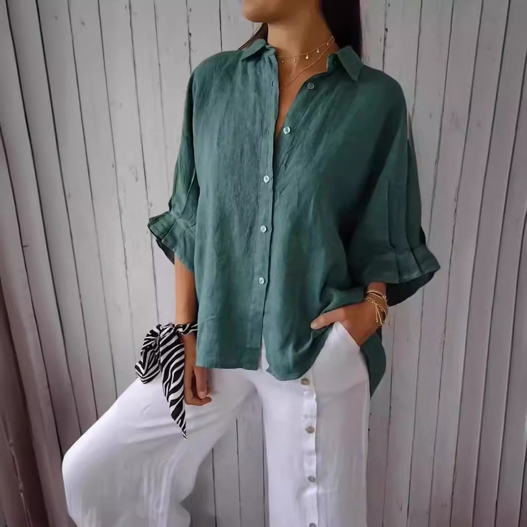 Women's Casual Linen Button-Down Blouse | Loose Fit
