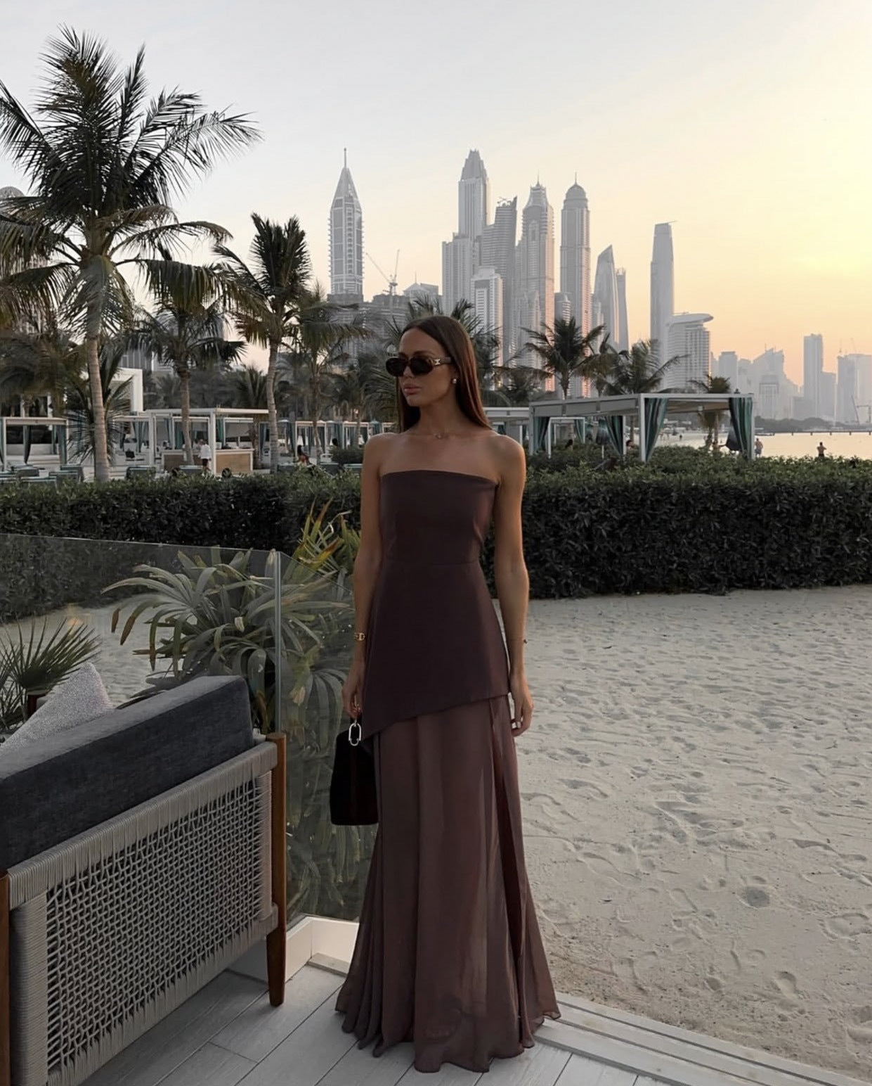 Strapless Maxi Dress with Sheer Overlay for Women - Edvige