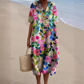 Floral Print V-Neck Midi Dress for Women | Summer Style