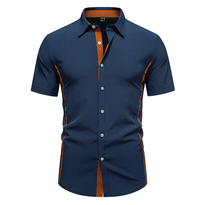 Men's Slim Fit Short Sleeve Button Down Shirt | with Contrast Color Trim